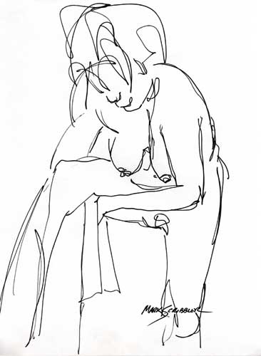 Drawing of a nude drying after a bath.