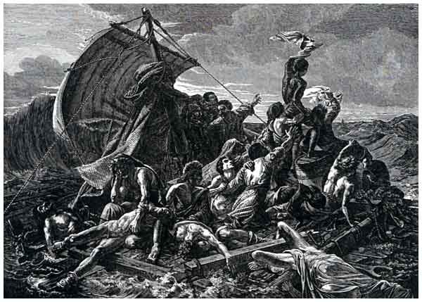 The Raft of the Medusa painting by Jean-Louis-Andre-Theodore Gericault.